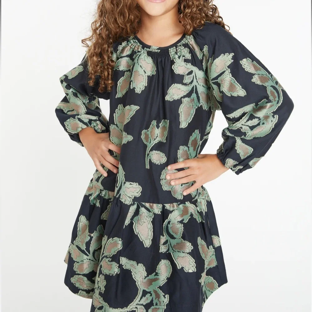 Tanya Taylor XS Mini Elisabeth Dress Black Bloom NWT Ruffle Hem Long Sleeves